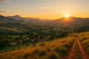 Pôr do sol sobre paisagem montanhosa