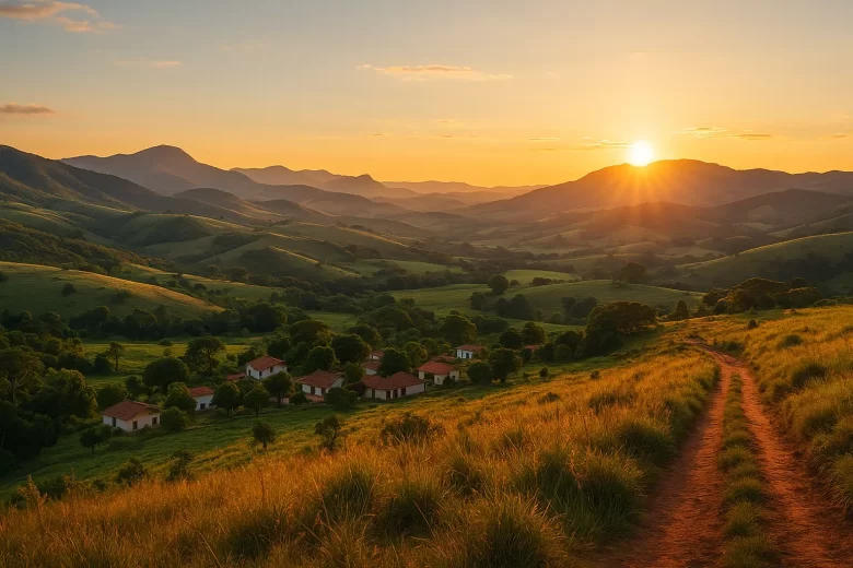 Pôr do sol sobre paisagem montanhosa